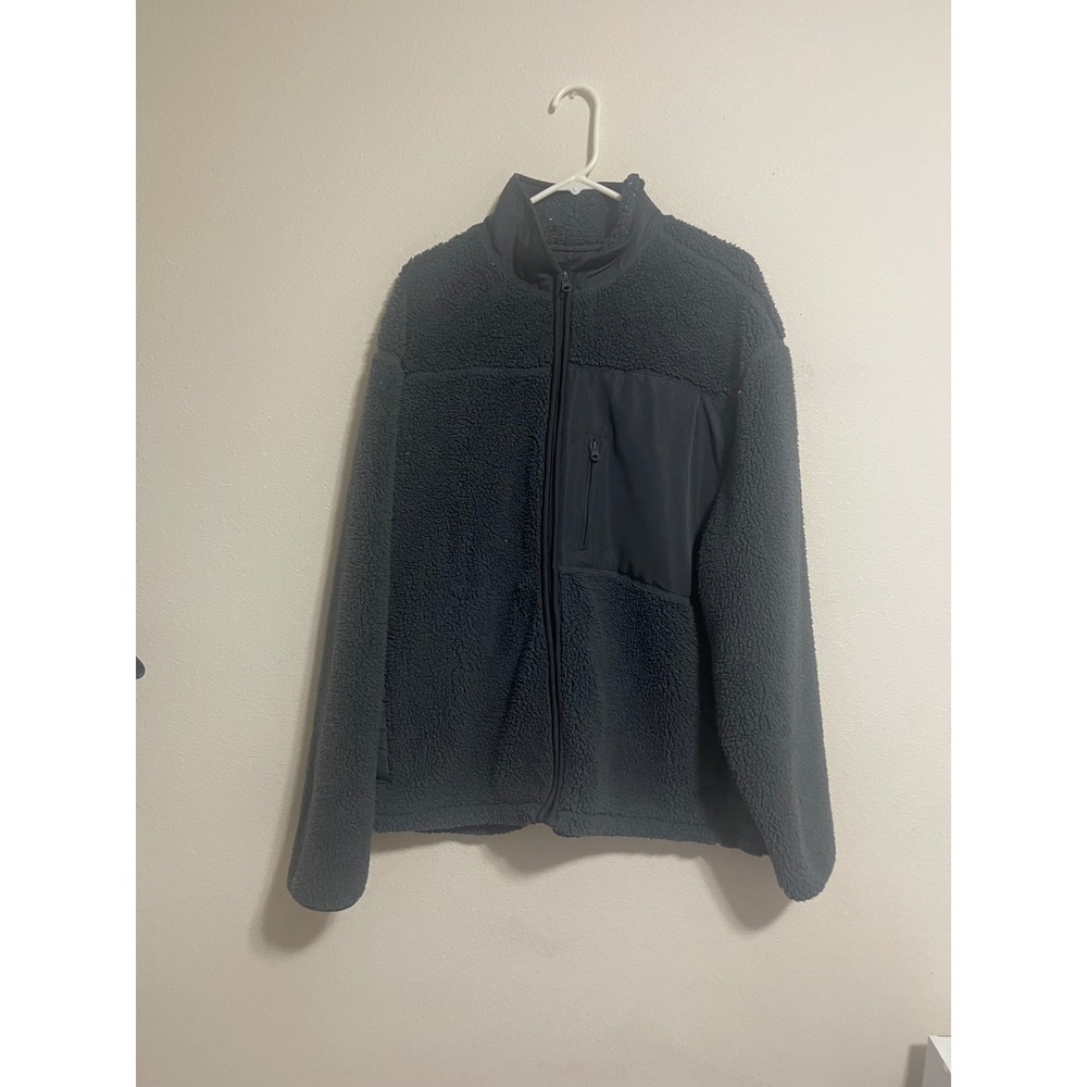 Faded Glory Mens Sherpa Fleece Full Zip Jacket Grey Stone 2XL 50-52